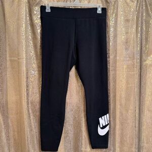 Nike Women's High Waisted Cotton Black White Logo Leggings XL